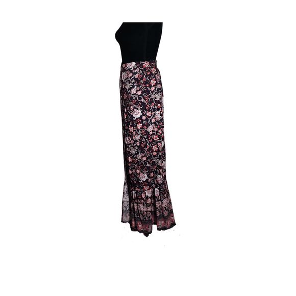 Knox Rose Boho Black Red Floral Tiered Vented Button Front Maxi Skirt Size XL - Picture 4 of 11